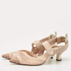 Pre Owned Fendi Beige Canvas and Mesh Colibri Pumps Size 40