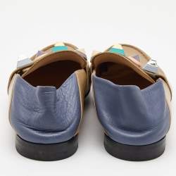 Pre Owned Fendi Brown/Blue Leather Studded Loafers Size 39