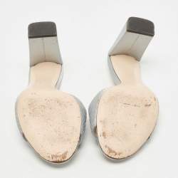 Pre Owned Fendi Light Blue Logo Embroidered Satin Slide Sandals Size 37