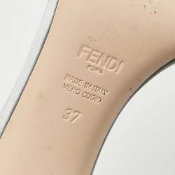 Pre Owned Fendi Light Blue Logo Embroidered Satin Slide Sandals Size 37