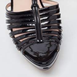 Pre Owned Fendi Black Patent Leather T Strap Platform Sandals Size 37