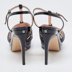 Pre Owned Fendi Black Patent Leather T Strap Platform Sandals Size 37