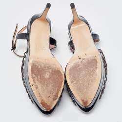 Pre Owned Fendi Black Patent Leather T Strap Platform Sandals Size 37