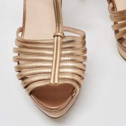 Pre Owned Fendi Metallic Leather Strappy T-Bar Platform Sandals Size 37