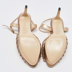 Pre Owned Fendi Metallic Leather Strappy T-Bar Platform Sandals Size 37