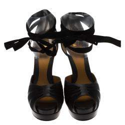 Fendi Black Leather Platform Ankle Strap Pumps Size 37