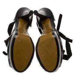 Fendi Black Leather Platform Ankle Strap Pumps Size 37