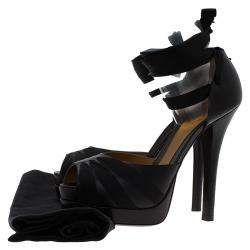 Fendi Black Leather Platform Ankle Strap Pumps Size 37