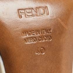 Pre Owned Fendi Two Tone Leather and Zucca Canvas Slide Sandals Size 40