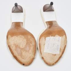 Pre Owned Fendi Two Tone Leather and Zucca Canvas Slide Sandals Size 40