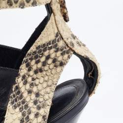 Pre Owned Fendi Tricolor Leather and Python Embossed Ankle Strap Platform Sandals  Size 38