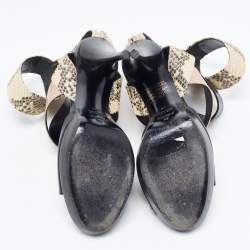 Pre Owned Fendi Tricolor Leather and Python Embossed Ankle Strap Platform Sandals  Size 38