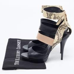 Pre Owned Fendi Tricolor Leather and Python Embossed Ankle Strap Platform Sandals  Size 38