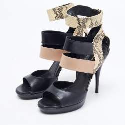 Pre Owned Fendi Tricolor Leather and Python Embossed Ankle Strap Platform Sandals  Size 38