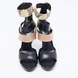 Pre Owned Fendi Tricolor Leather and Python Embossed Ankle Strap Platform Sandals  Size 38