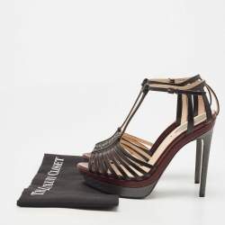 مملوكة مسبقًا Fendi Black Leather Strappy T-Bar Platform Sandals Size 39