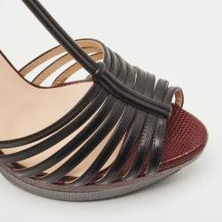 مملوكة مسبقًا Fendi Black Leather Strappy T-Bar Platform Sandals Size 39