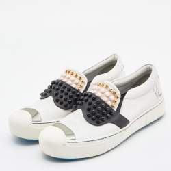 Pre Owned Fendi Tri Color Leather Karlito Studded Low Top Sneakers Size 39