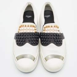 Pre Owned Fendi Tri Color Leather Karlito Studded Low Top Sneakers Size 39