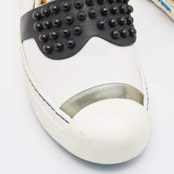 Pre Owned Fendi Tri Color Leather Karlito Studded Low Top Sneakers Size 39