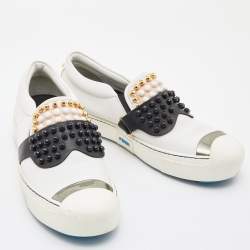 Pre Owned Fendi Tri Color Leather Karlito Studded Low Top Sneakers Size 39