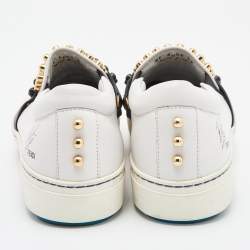 Pre Owned Fendi Tri Color Leather Karlito Studded Low Top Sneakers Size 39