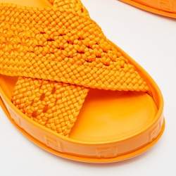 Pre Owned Fendi Orange Nylon and Patent Leather Forever Cross Reflections Slide Flats Size 38.5