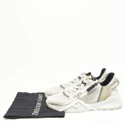 Pre Owned Fendi White/Grey Suede, Mesh and Patent Leather Flow Sneakers Size 37