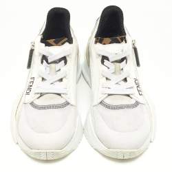 Pre Owned Fendi White/Grey Suede, Mesh and Patent Leather Flow Sneakers Size 37