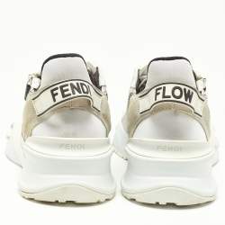 Pre Owned Fendi White/Grey Suede, Mesh and Patent Leather Flow Sneakers Size 37
