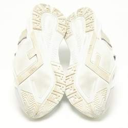 Pre Owned Fendi White/Grey Suede, Mesh and Patent Leather Flow Sneakers Size 37