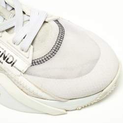 Pre Owned Fendi White/Grey Suede, Mesh and Patent Leather Flow Sneakers Size 37