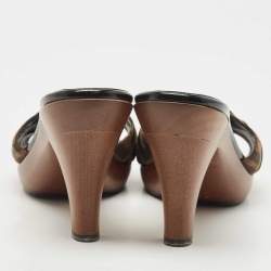 Fendi Brown Canvas Logo Platform Open Toe Slide Sandals Size 39