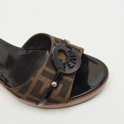 Fendi Brown Canvas Logo Platform Open Toe Slide Sandals Size 39