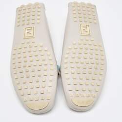 Pre Owned Fendi Grey Leather Studded Flowerland Loafers Size 39.5