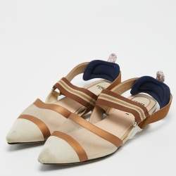 Pre Owned Fendi Beige/Brown Canvas and Mesh Colibri Slingback Flats Size 39