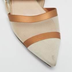 Pre Owned Fendi Beige/Brown Canvas and Mesh Colibri Slingback Flats Size 39