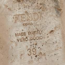 Pre Owned Fendi Beige/Brown Canvas and Mesh Colibri Slingback Flats Size 39