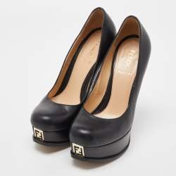 Pre Owned Fendi Black Leather Fendista Platform Pumps Size 35