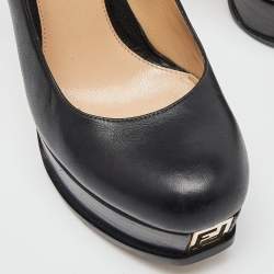 Pre Owned Fendi Black Leather Fendista Platform Pumps Size 35