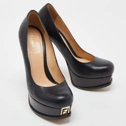 Pre Owned Fendi Black Leather Fendista Platform Pumps Size 35