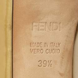 Pre Owned Fendi Gold Patent Leather Zucca Heel Peep Toe Pumps Size 39.5