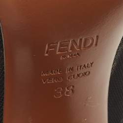 Pre Owned Fendi Black/Beige Zucca Mesh And Fabric Colibri Knee Length Boots Size 38