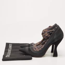 Pre Owned Fendi Black/Beige Zucca Mesh And Fabric Colibri Knee Length Boots Size 38