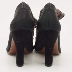 Pre Owned Fendi Black/Beige Zucca Mesh And Fabric Colibri Knee Length Boots Size 38