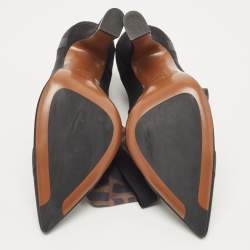 Pre Owned Fendi Black/Beige Zucca Mesh And Fabric Colibri Knee Length Boots Size 38