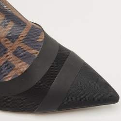 Pre Owned Fendi Black/Beige Zucca Mesh And Fabric Colibri Knee Length Boots Size 38