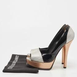 Pre Owned Fendi Multicolor Fendista Colorblock Lizard-Embossed Leather Peep Toe Pumps Size 40