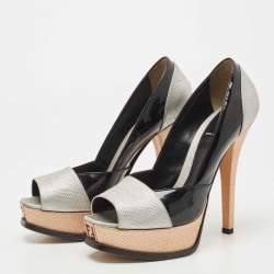 Pre Owned Fendi Multicolor Fendista Colorblock Lizard-Embossed Leather Peep Toe Pumps Size 40