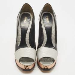Pre Owned Fendi Multicolor Fendista Colorblock Lizard-Embossed Leather Peep Toe Pumps Size 40